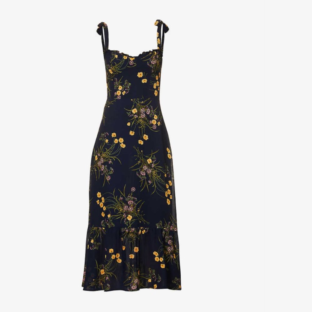 Reformation Navy Floral Midi Dress with Yellow Accents - Picture 14 of 15